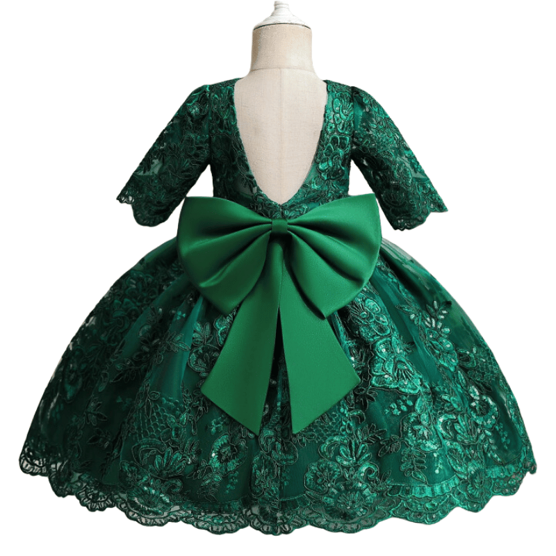 Vestido Infantil com Laço nas Costas Para Festa Luxo Verde - Vilumagazine