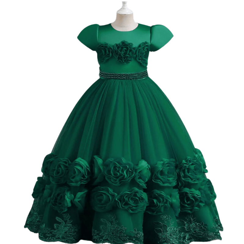 Vestidos de Festa Infantil Grandes Flores Verde - Vilumagazine