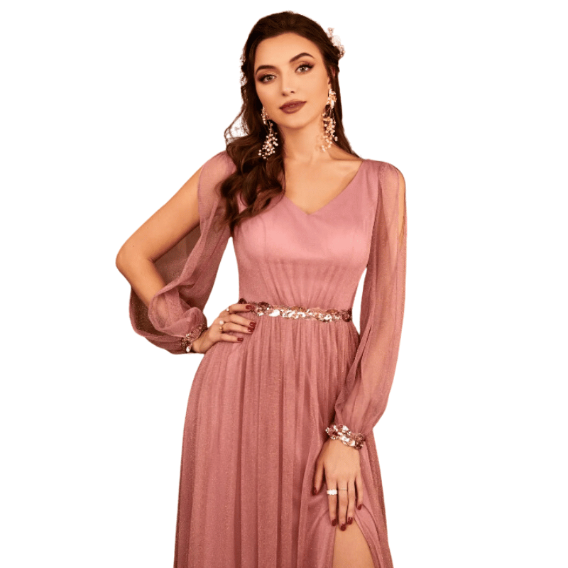 Vestido de Noite Leve e Elegante com Fenda Rosa - Vilumagazine