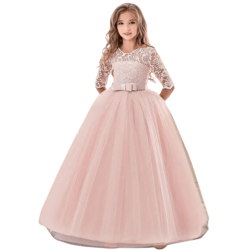 Vestidos infantil de Renda Longo Cintura Alta Rosa - Vilumagazine