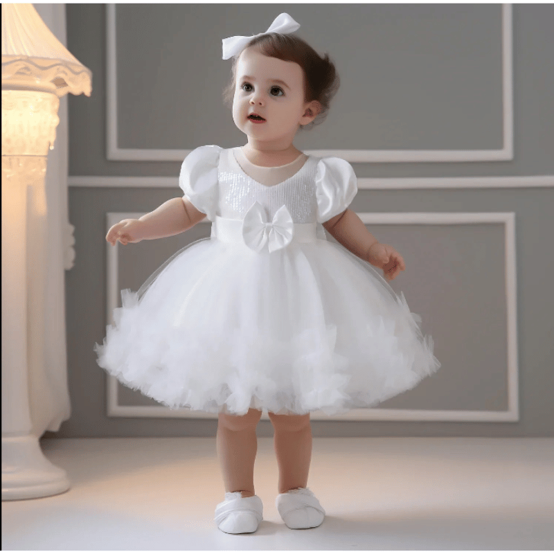 Vestido de Festa Infantil Laço Fofo Branco - Vilumagazine