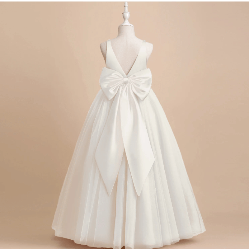 Vestido de Baile Feminino com Laço Para Criança e Adolescente Branco - Vilumagazine