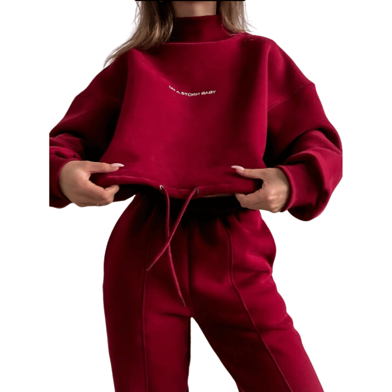 Conjunto de Moletom Feminino de Duas Peças Confortável Vermelho - Vilumagazine