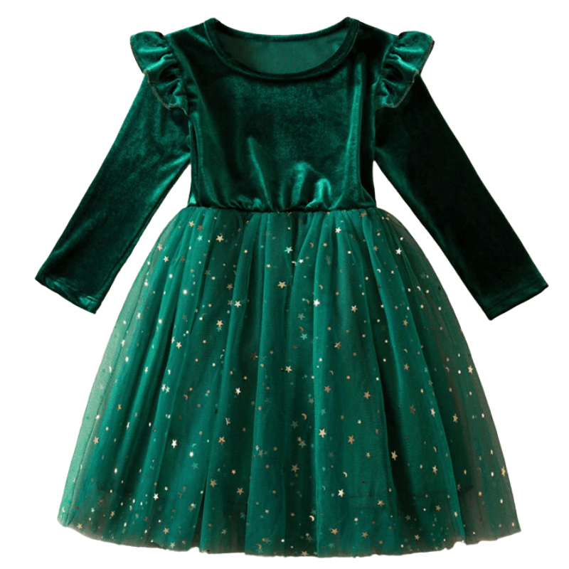 Vestido Infantil Manga Longa e Tule Tutu Verde - Vilumagazine