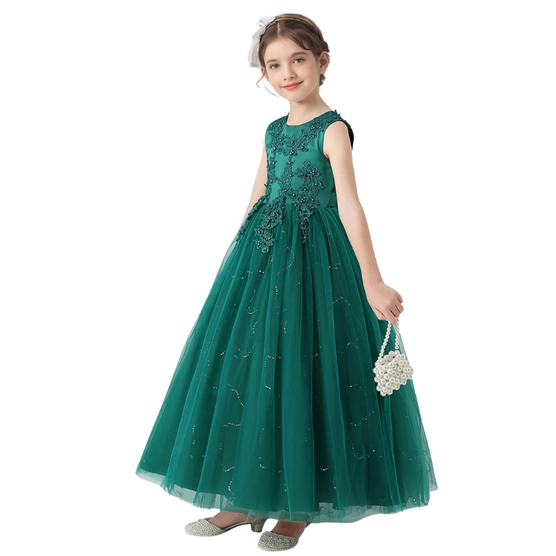 Vestido Infantil Com Renda e Tule Princesa Verde - Vilumagazine