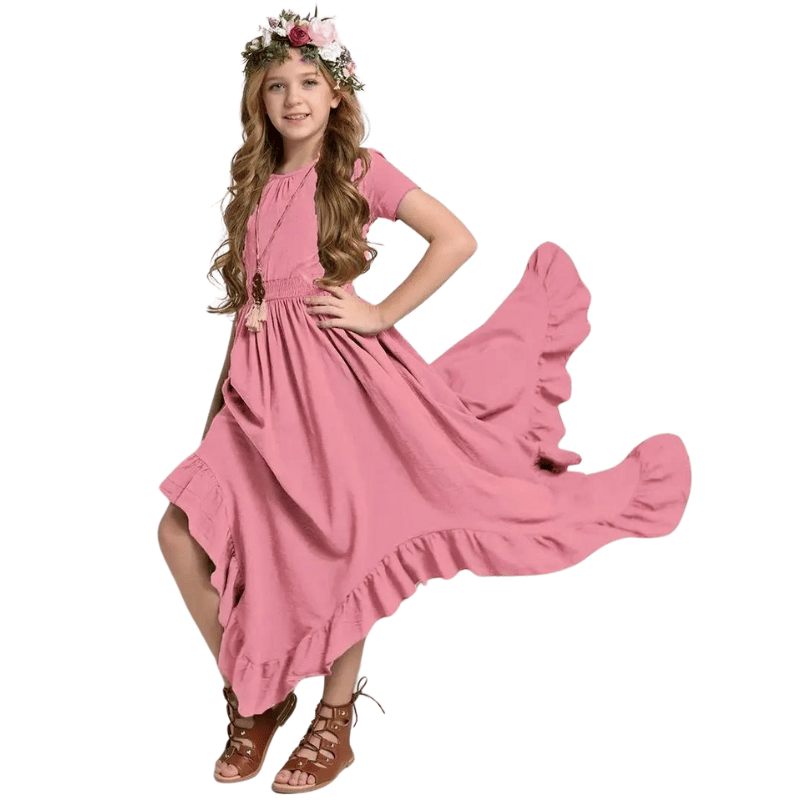 Vestido Infantil de Algodão Longo Rosa - Vilumagazine