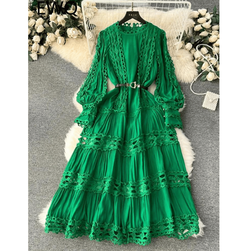 Vestido Feminino Estilo Doce com Recortes Vazados Verde - Vilumagazine