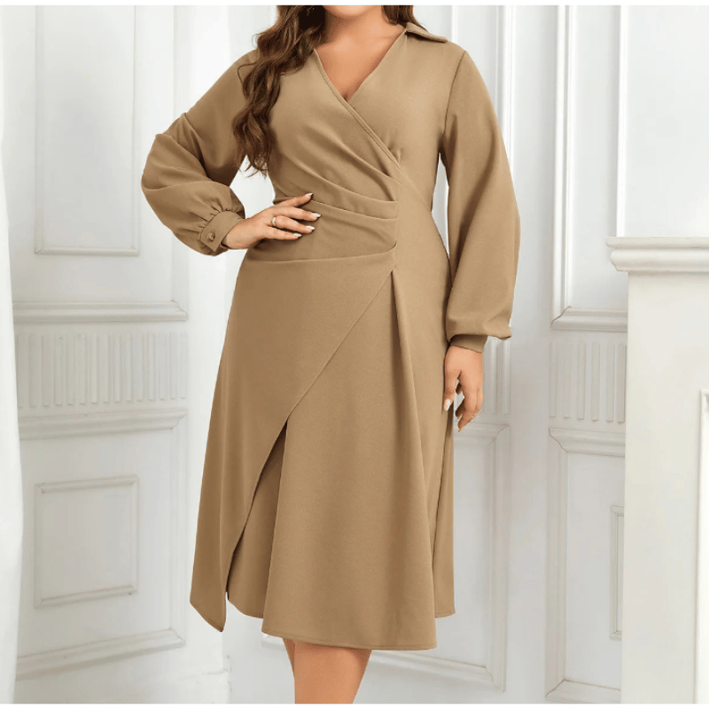 Vestido Longo de Manga Comprida Plus Size Champanhe - Vilumagazine