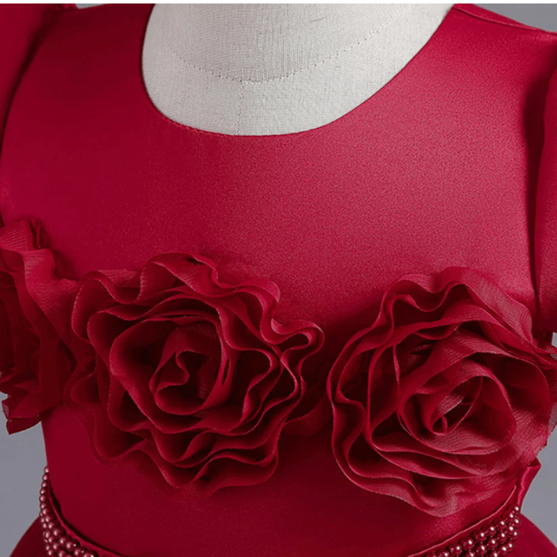 Vestidos de Festa Infantil Grandes Flores Vermelho- Vilumagazine