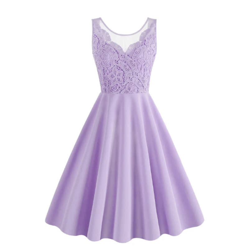 Vestido Midi de Festa Elegante de Renda sem Mangas Lavanda - Vilumagazine