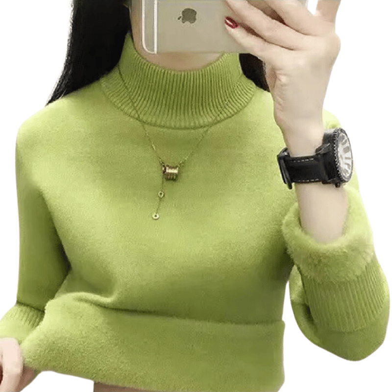 Suéter Feminino de Inverno com Gola Alta e Forro de Veludo Verde - Vilumagazine