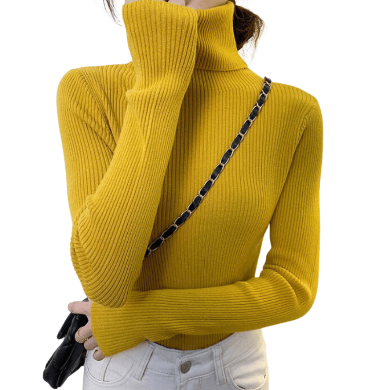 Pulôver Blusa de Gola Alta Feminina Amarelo - Vilumagazine