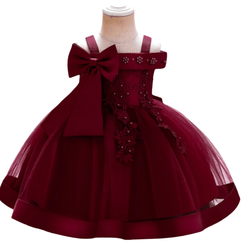 Vestido de Festa Bebê Laço e Renda Vermelho Escuro - Vilumagazine