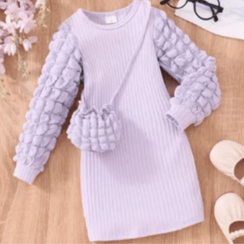 Vestido Infantil Manga Comprida e Bolsa Roxo - Vilumagazine