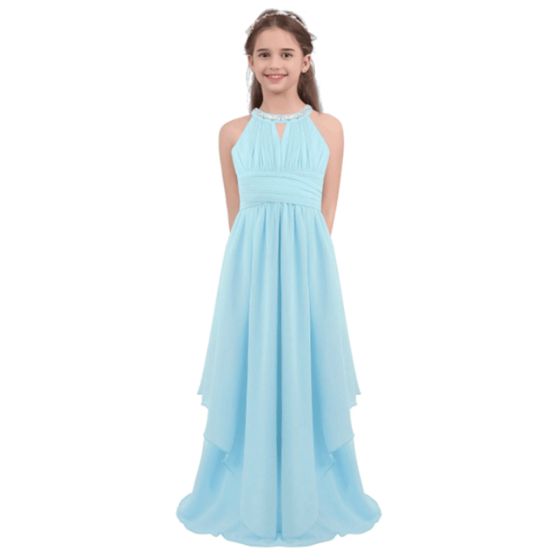 Vestido de Festa Longo de Chiffon Para Adolescentes Azul - Vilumagazine