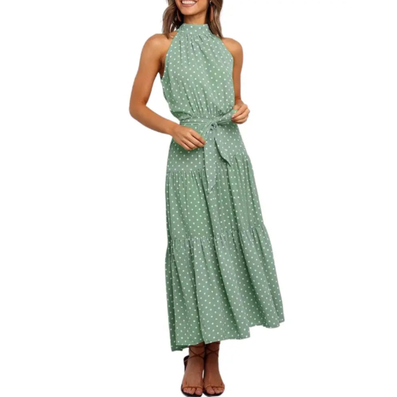 Vestido Longo para Mulheres Casual Bolinhas Verde - Vilumagazine