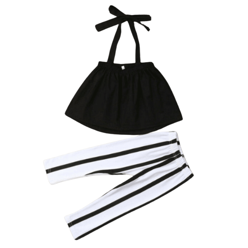 Conjunto Infantil Top e Calça Listrada Preto e Branco - Vilumagazine