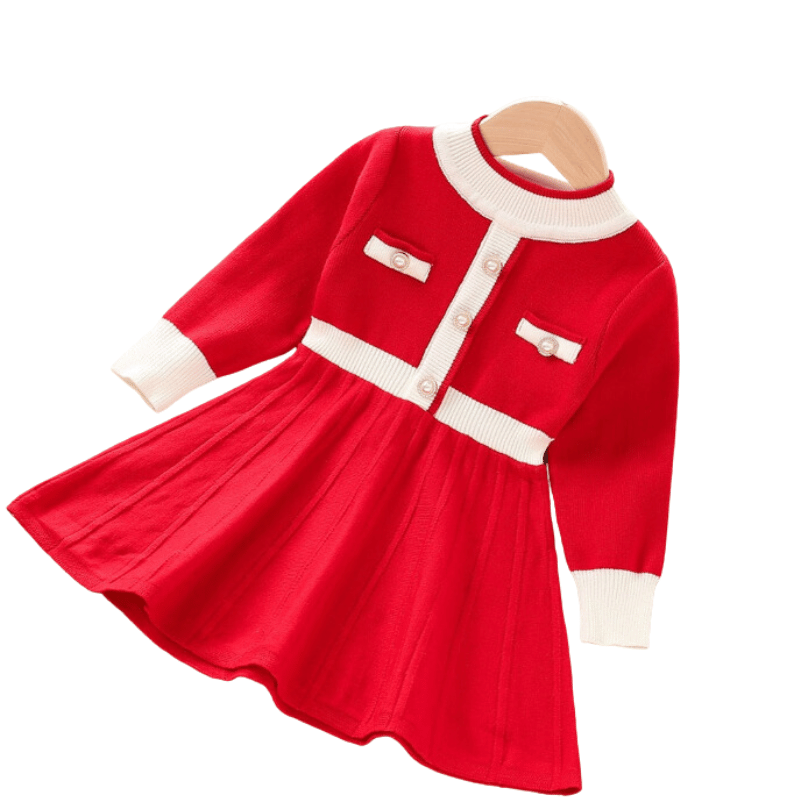 Vestido Infantil de Tricô com Mangas Longas Vermelho - Vilumagazine