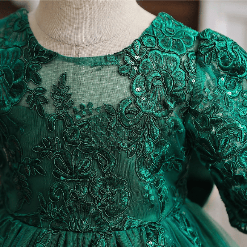 Vestido Infantil com Laço nas Costas Para Festa Luxo Verde - Vilumagazine