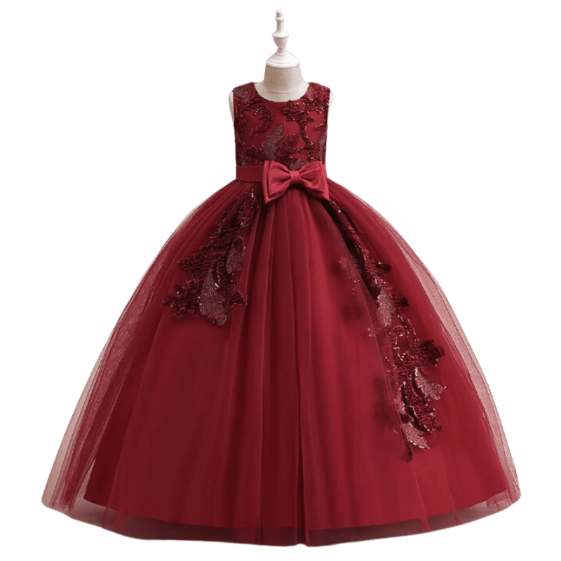 Vestido de Festa Infantil Com Bordado de Renda Vermelho - Vilumagazine