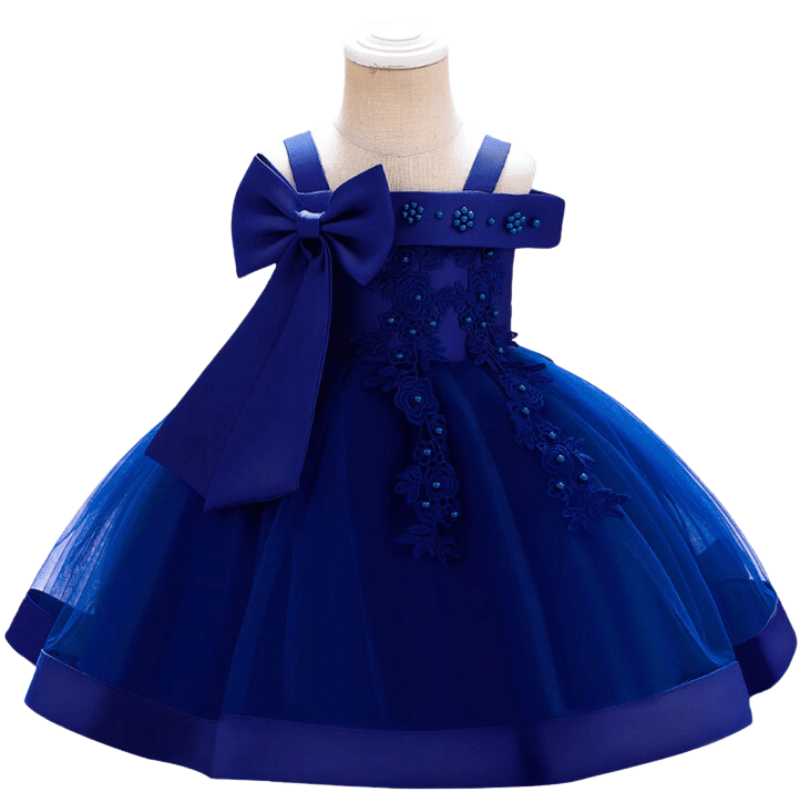 Vestido de Festa Bebê Laço e Renda Azul Roial - Vilumagazine