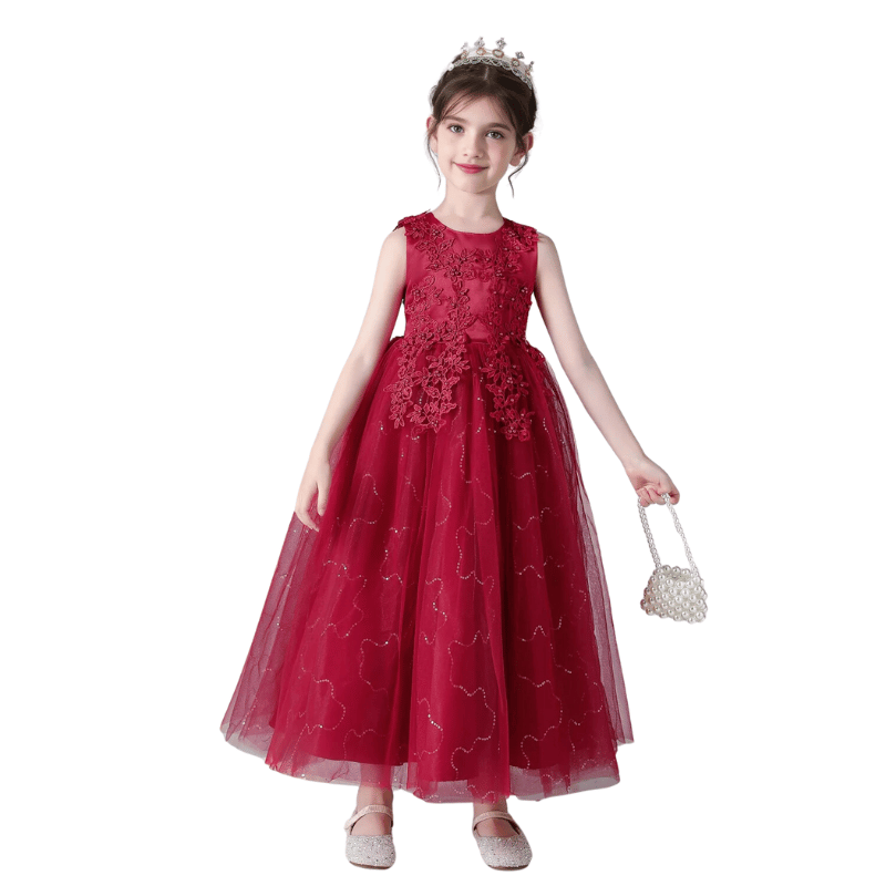 Vestido Infantil Com Renda e Tule Princesa Vermelho - Vilumagazine