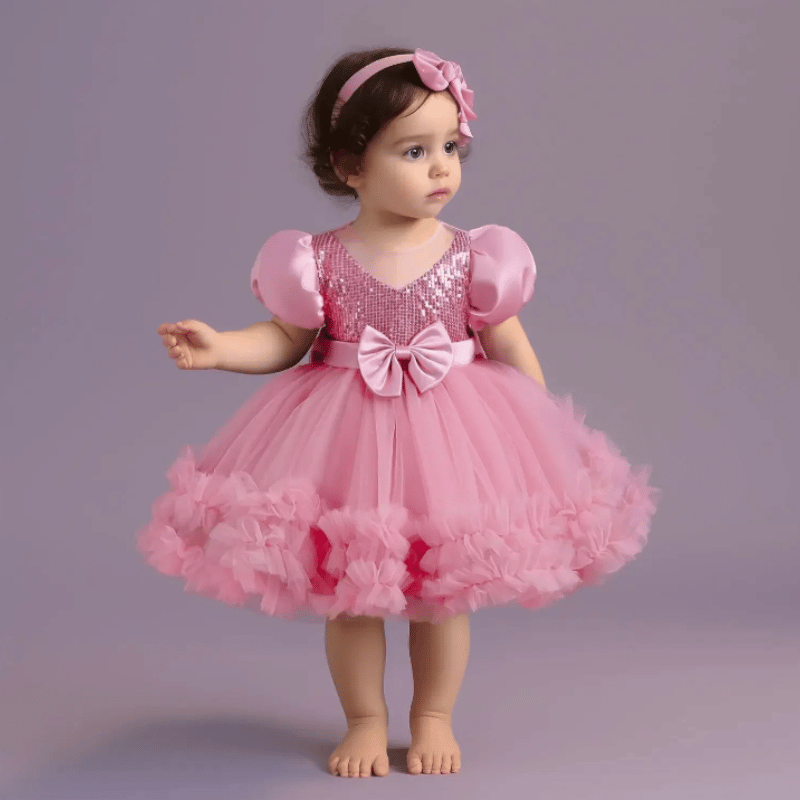 Vestido de Festa Infantil Laço Fofo Rosa - Vilumagazine