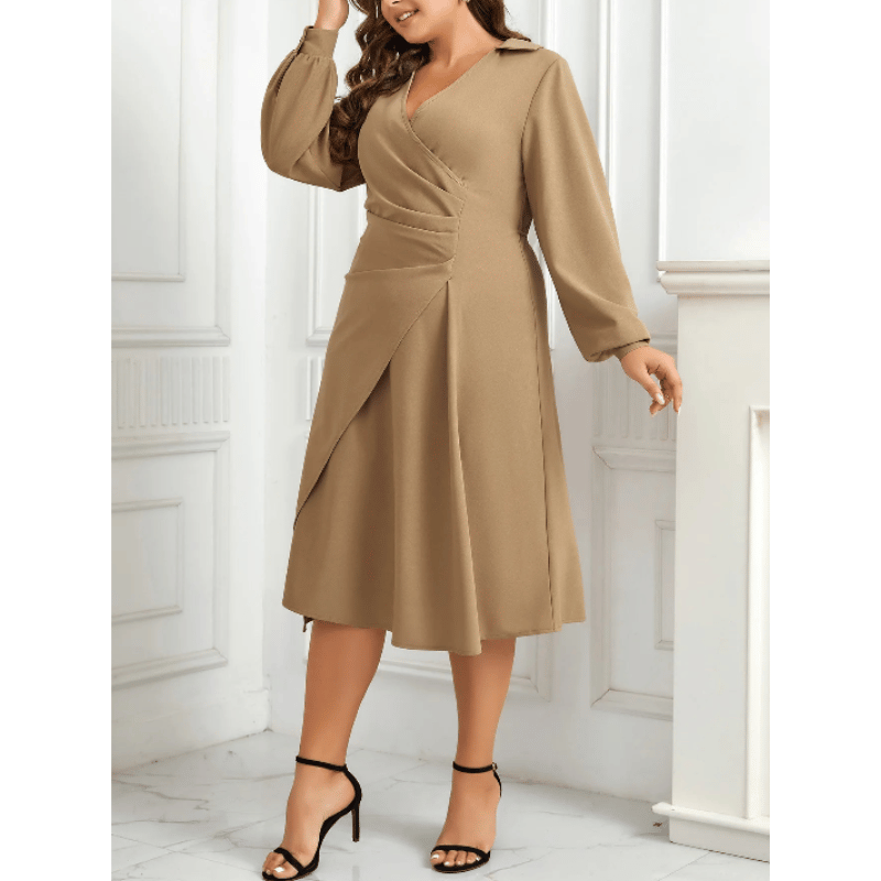 Vestido Longo de Manga Comprida Plus Size Champanhe - Vilumagazine