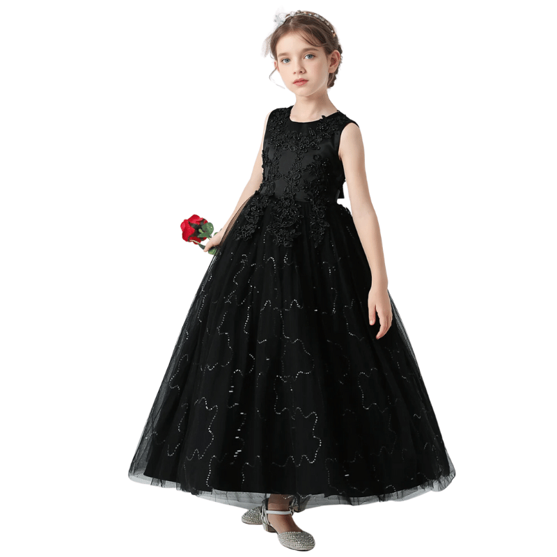 Vestido Infantil Com Renda e Tule Princesa Preto - Vilumagazine