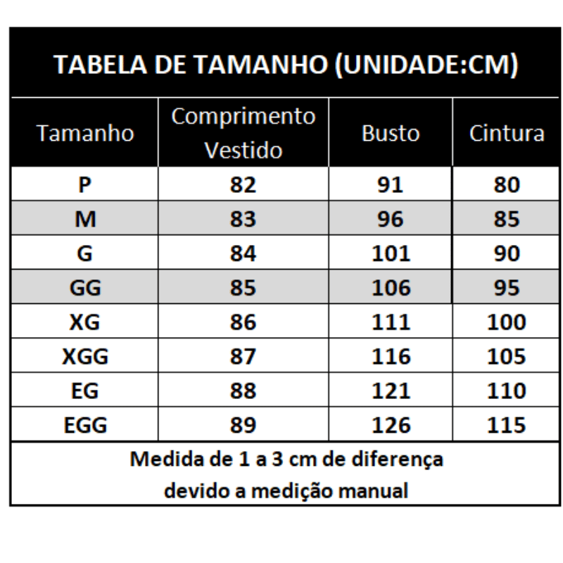 Macacão Feminino Verão Botão Tabela de Medidas - Vilumagazine