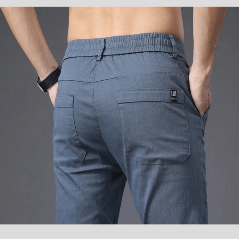 Calça Casual Masculina Reta de Cintura Alta com Cordão Elástico Azul - Vilumagazine