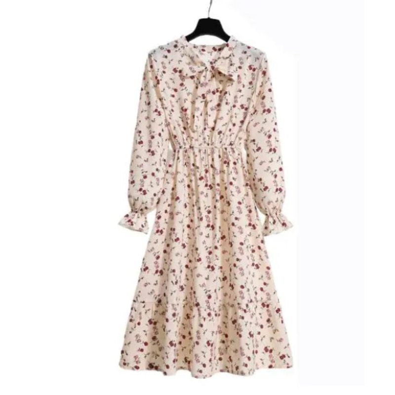 Vestido Floral Chiffon Bege 1 - Vilumagazine