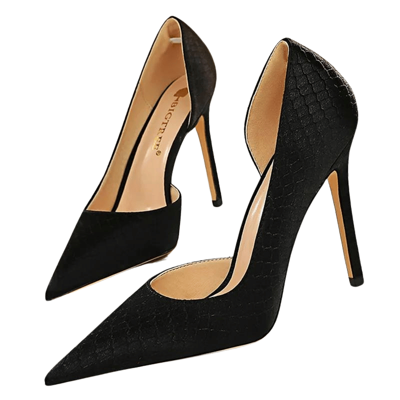 Sapatos de Salto Alto Elegantes Cetim Preto 10,5 cm - Vilumagazine