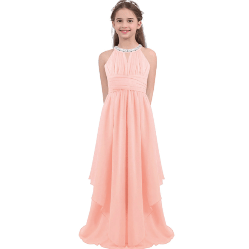 Vestido de Festa Longo de Chiffon Para Adolescentes Rosa - Vilumagazine