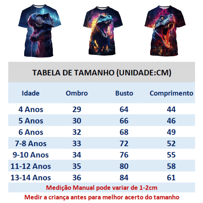 Camiseta Infantil Dinossauro 3D - Vilumagazine