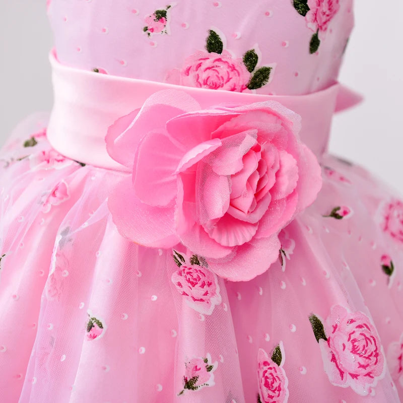 Vestido Infantil Para Festas Estampado com Flores Rosa - Vilumagazine