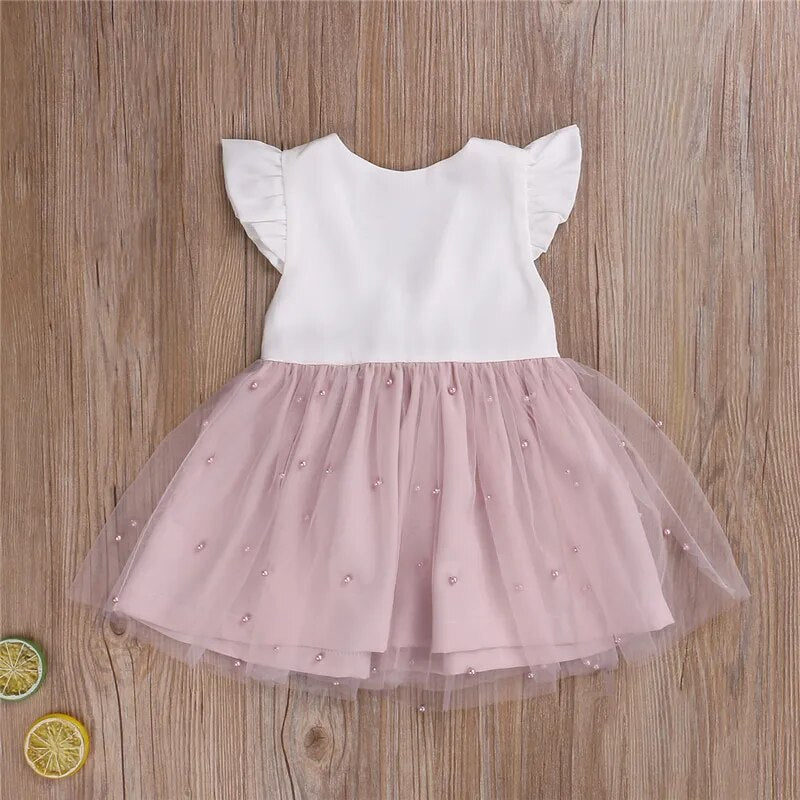 Vestido Infantil Tutu com Pérolas e Laço Rosa - Vilumagazine