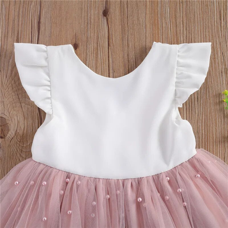 Vestido Infantil Tutu com Pérolas e Laço Rosa - Vilumagazine