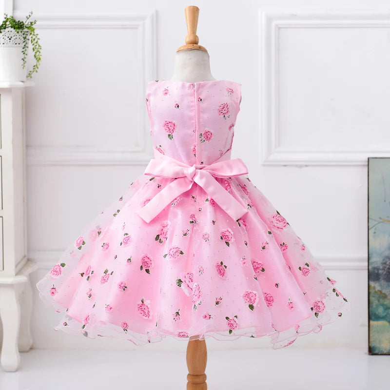 Vestido Infantil Para Festas Estampado com Flores Rosa - Vilumagazine