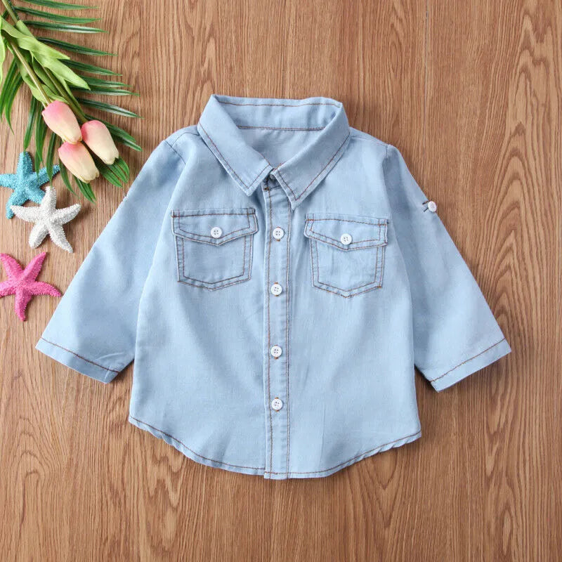 Camisa Jeans Infantil Menino Manga Longa - Vilumagazine