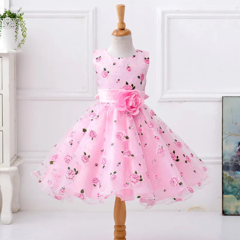 Vestido Infantil Para Festas Estampado com Flores Rosa - Vilumagazine