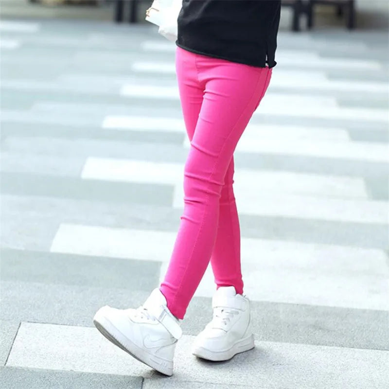 Calça Elástica Infantil Para Meninas Rosa - Vilumagazine