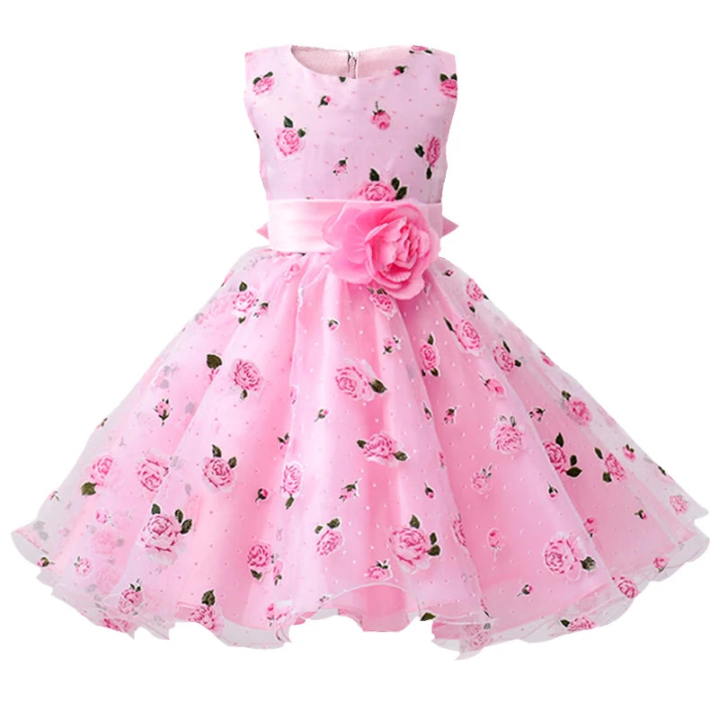 Vestido Infantil Para Festas Estampado com Flores Rosa - Vilumagazine