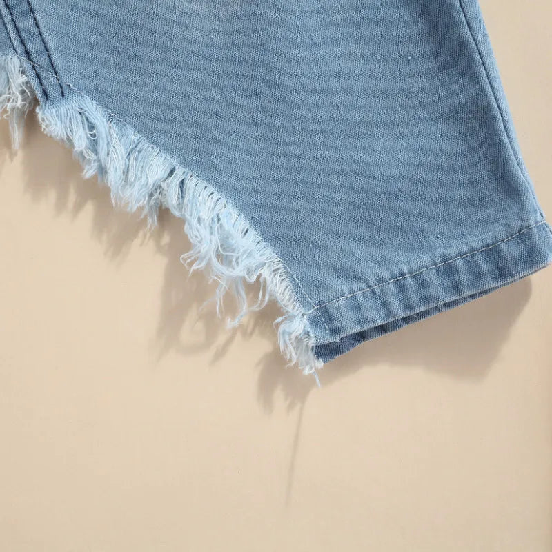 Conjunto Infantil em Denim Para Meninas com Blusa e Saia Assimétrica Azul - Vilumagazine