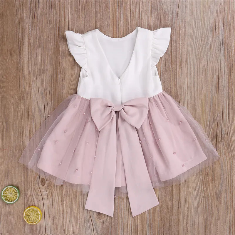 Vestido Infantil Tutu com Pérolas e Laço Rosa - Vilumagazine