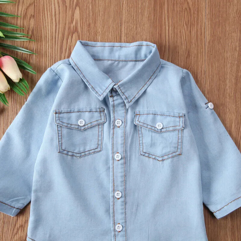 Camisa Jeans Infantil Menino Manga Longa - Vilumagazine