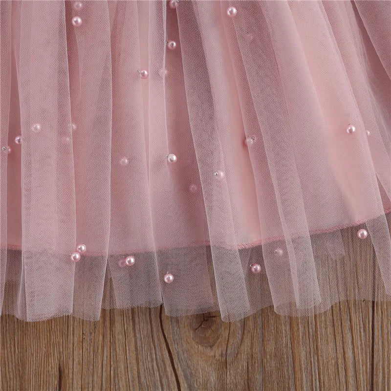 Vestido Infantil Tutu com Pérolas e Laço Rosa - Vilumagazine