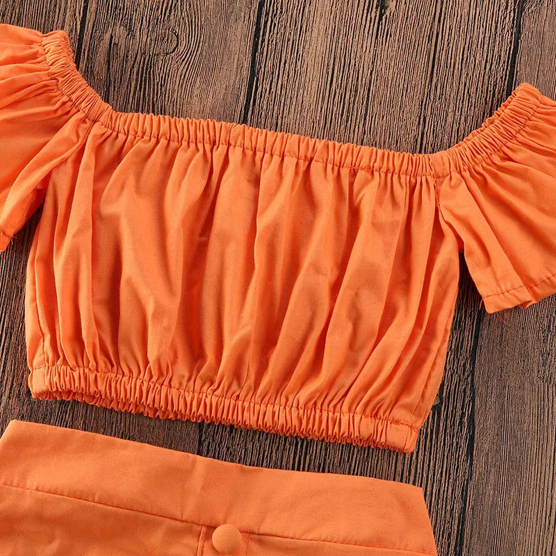 Conjunto Infantil Top e Saia com Babados Laranja - Vilumagazine