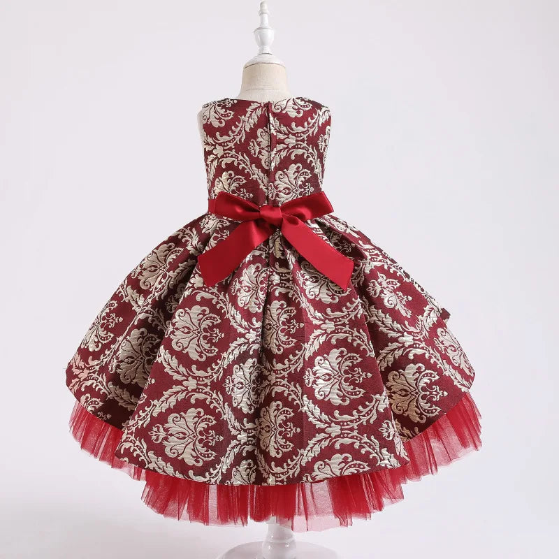 Vestido Infantil Para Festa com Flores e Tule Vermelho Escuro - Vilumagazine