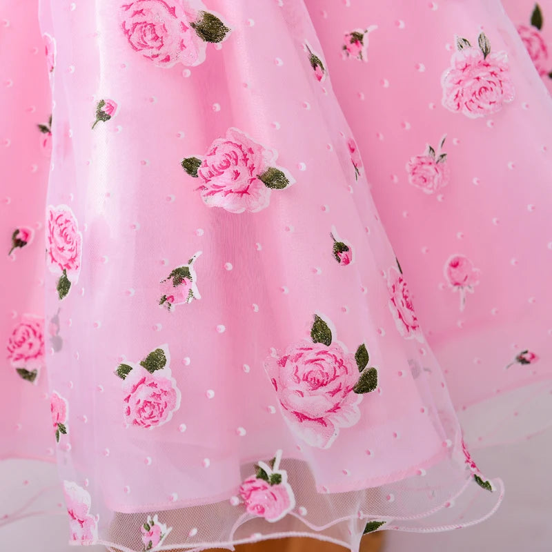 Vestido Infantil Para Festas Estampado com Flores Rosa - Vilumagazine